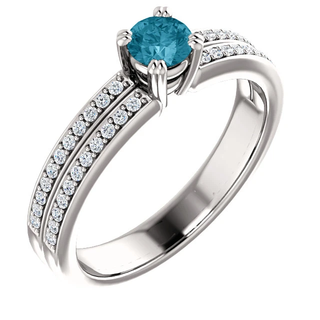 Bague de fiançailles en or avec diamant bleu et diamants - modèle i122376