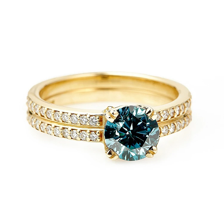 Bague de fiançailles en or avec diamant bleu et diamants - modèle i122376