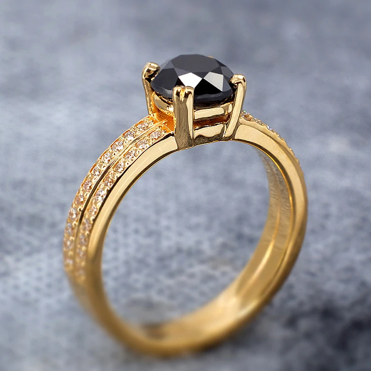 Anillo de compromiso de oro con diamante negro y diamantes - modelo i122376