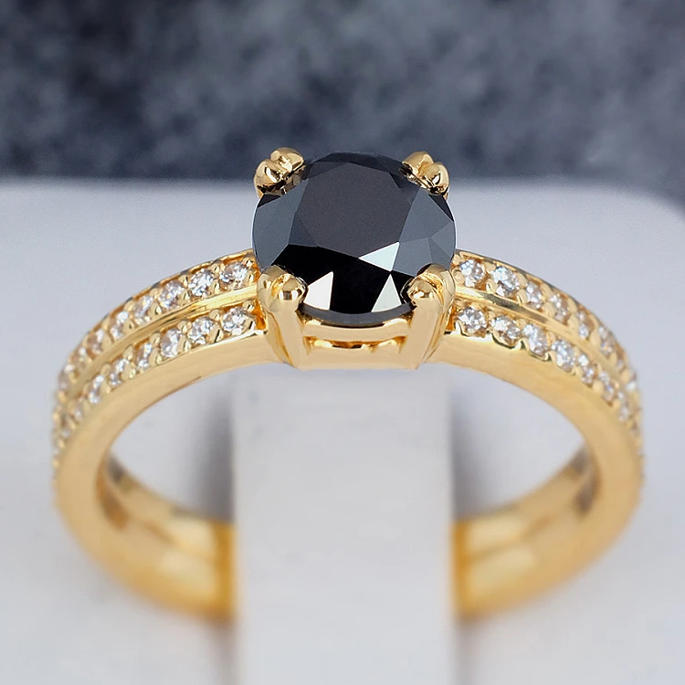 Anillo de compromiso de oro con diamante negro y diamantes - modelo i122376