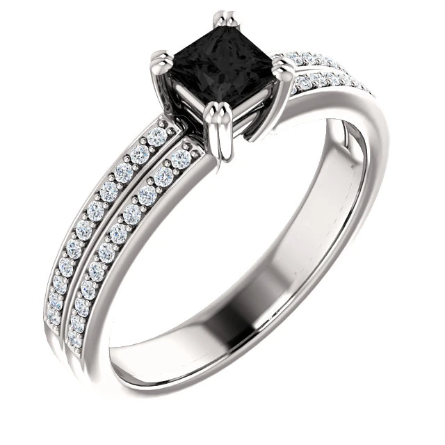 Anillo de compromiso de oro con diamante negro y diamantes - modelo i122376