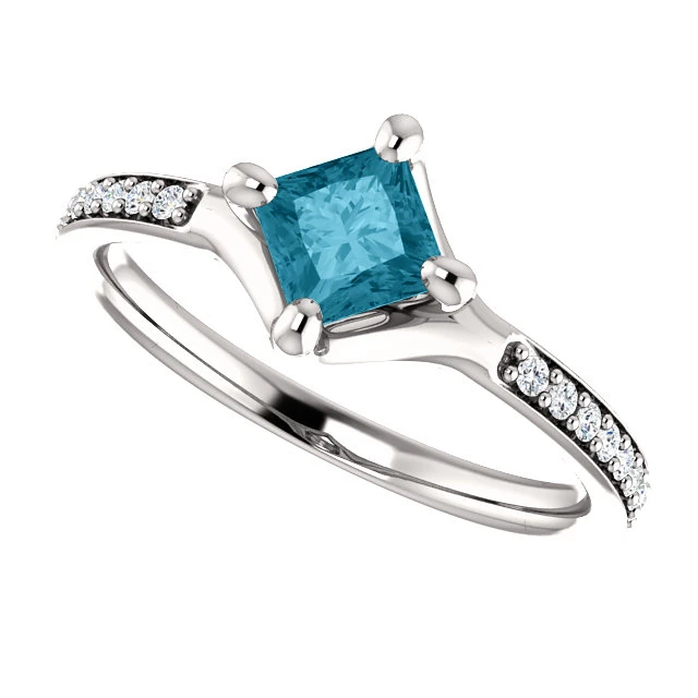 Bague de fiançailles en or avec diamant bleu et diamants - modèle i122392