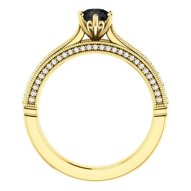 Bague de fiançailles en or avec diamant noir et diamants - modèle i122474