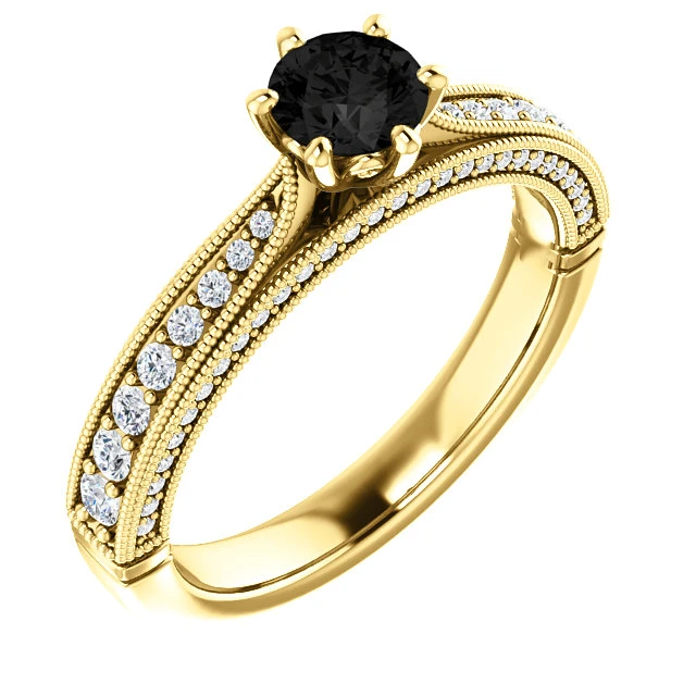 Bague de fiançailles en or avec diamant noir et diamants - modèle i122474