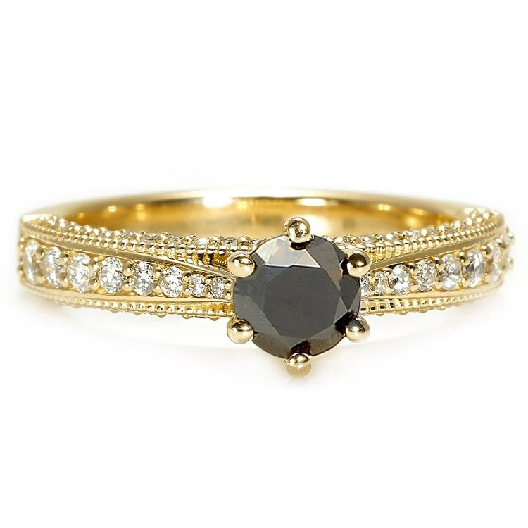 Bague de fiançailles en or avec diamant noir et diamants - modèle i122474