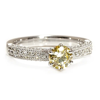 Anello di fidanzamento vintage in oro bianco 18 carati con diamante giallo sintetico certificato IGI - modello I122474