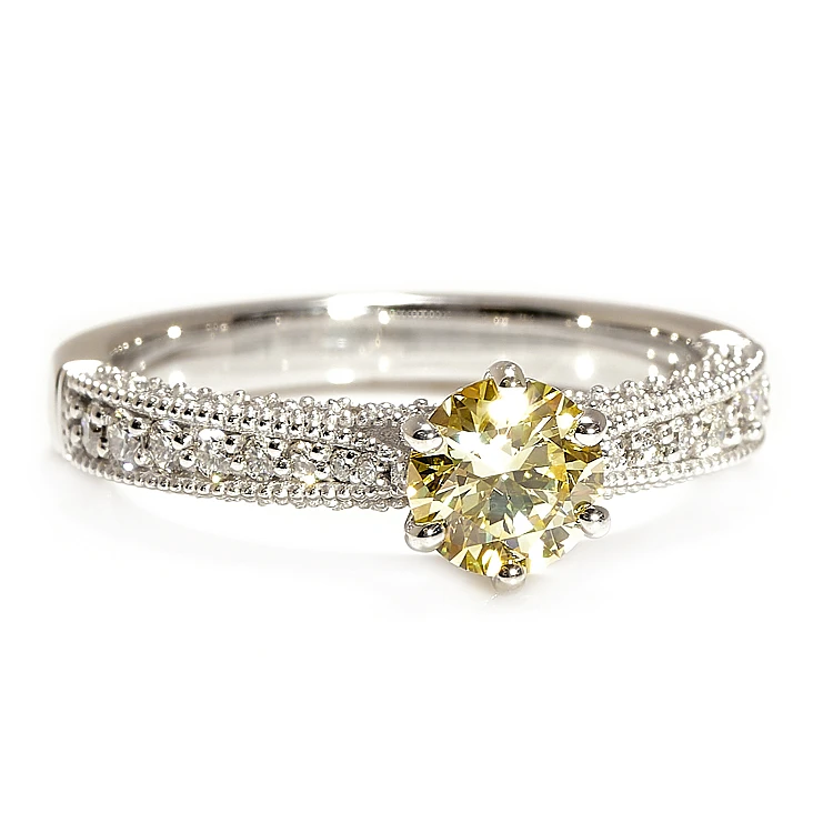 Anello di fidanzamento vintage in oro bianco 18 carati con diamante giallo di laboratorio certificato IGI - modello I122474