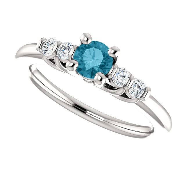Bague de fiançailles en or avec diamant bleu et diamants - modèle i122543