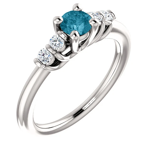 Bague de fiançailles en or avec diamant bleu et diamants - modèle i122543