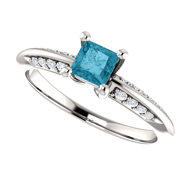 Bague de fiançailles en or avec diamant bleu et diamants - modèle i122701