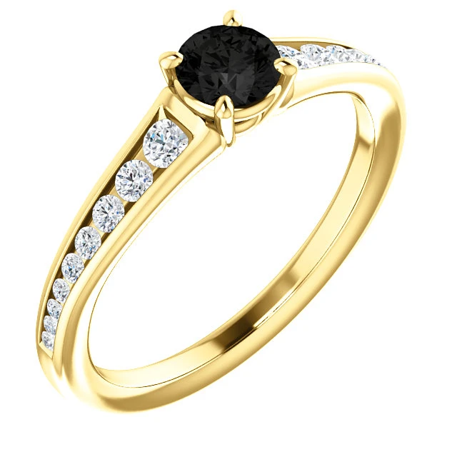 Bague de fiançailles en or avec diamant noir et diamants - modèle i122866