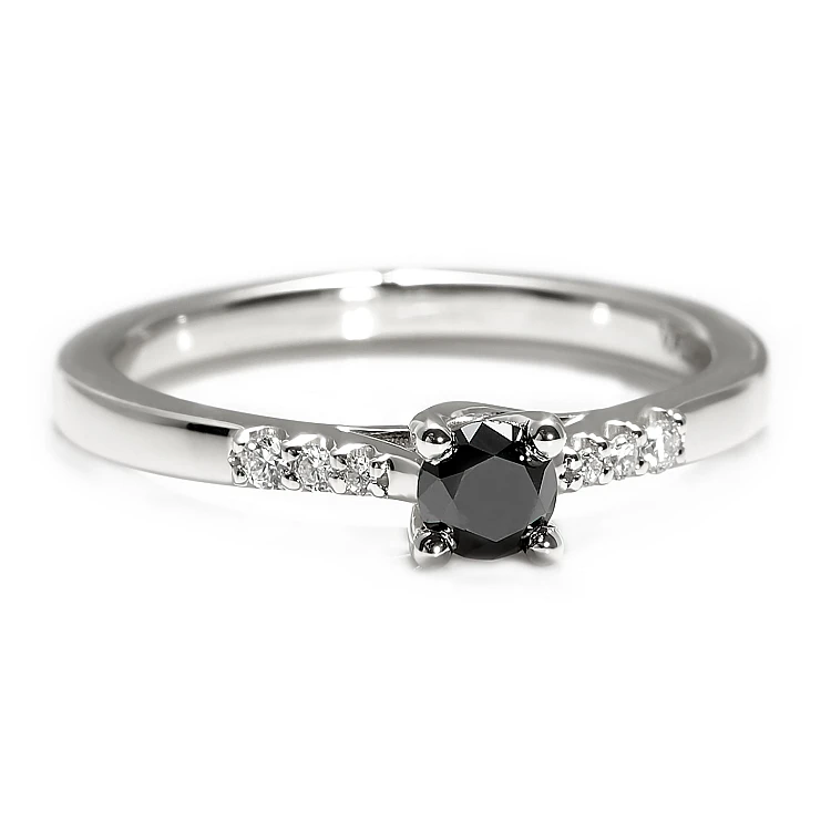 Bague de fiançailles en or avec diamant noir et diamants incolores - modèle i123001