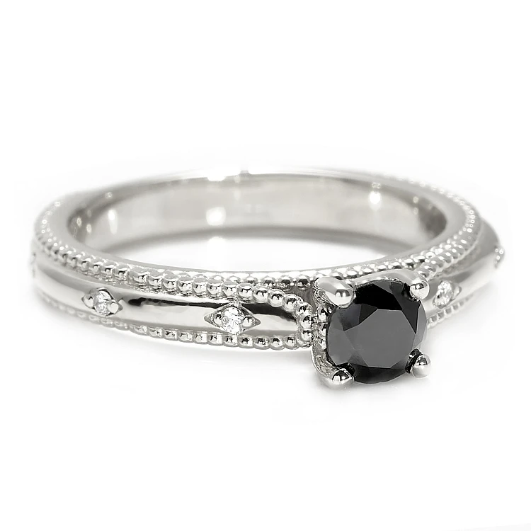 Bague de fiançailles en or avec diamant noir et diamants incolores - modèle i123158