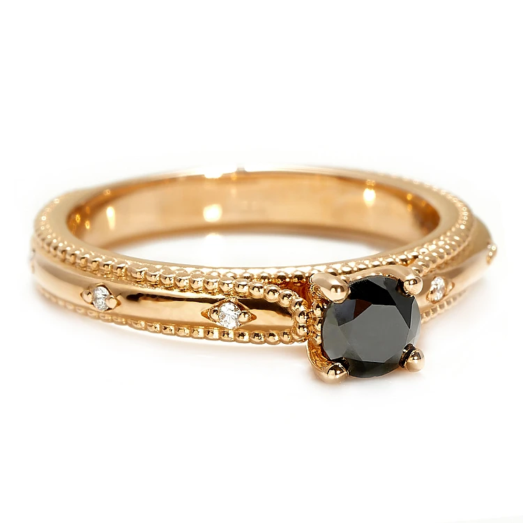 Bague de fiançailles en or avec diamant noir et diamants incolores - modèle i123158