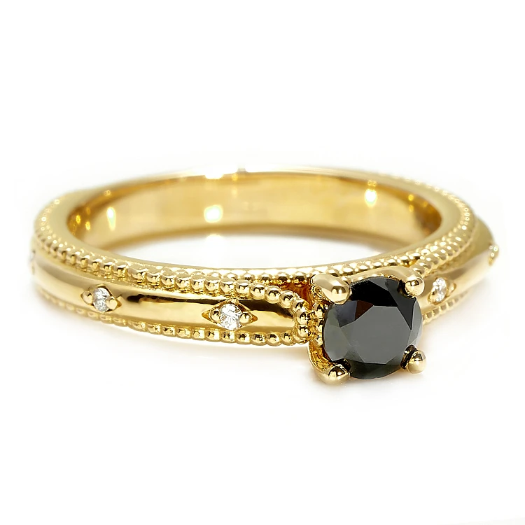 Bague de fiançailles en or avec diamant noir et diamants incolores - modèle i123158