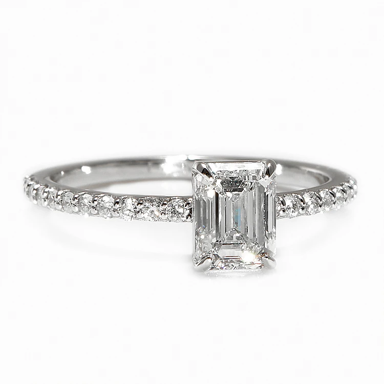 GIA-gecertificeerde smaragdgroene diamanten gouden verlovingsring - model i4111