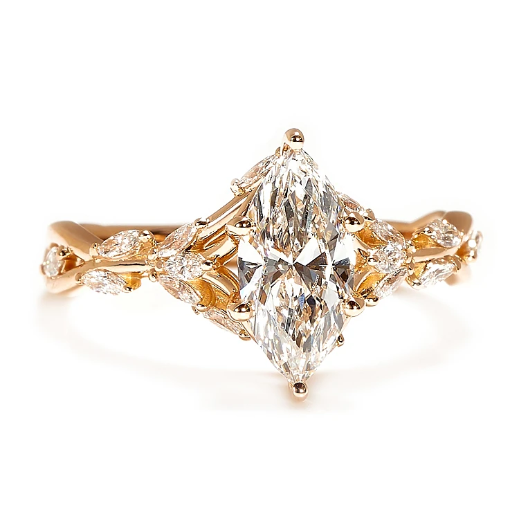 Gold Engagement Ring with Marquise Lab Grown Diamond IGI Certified - i4752