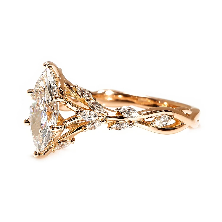 Gold Engagement Ring with Marquise Lab Grown Diamond IGI Certified - i4752