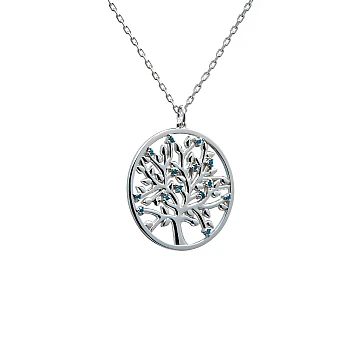 Medaglione dorato dell'albero della vita con diamanti blu pan074db