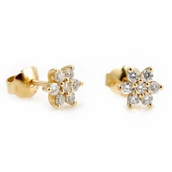 Pendientes de copo de nieve de oro amarillo de 14k con diamantes incoloros - modelo c652