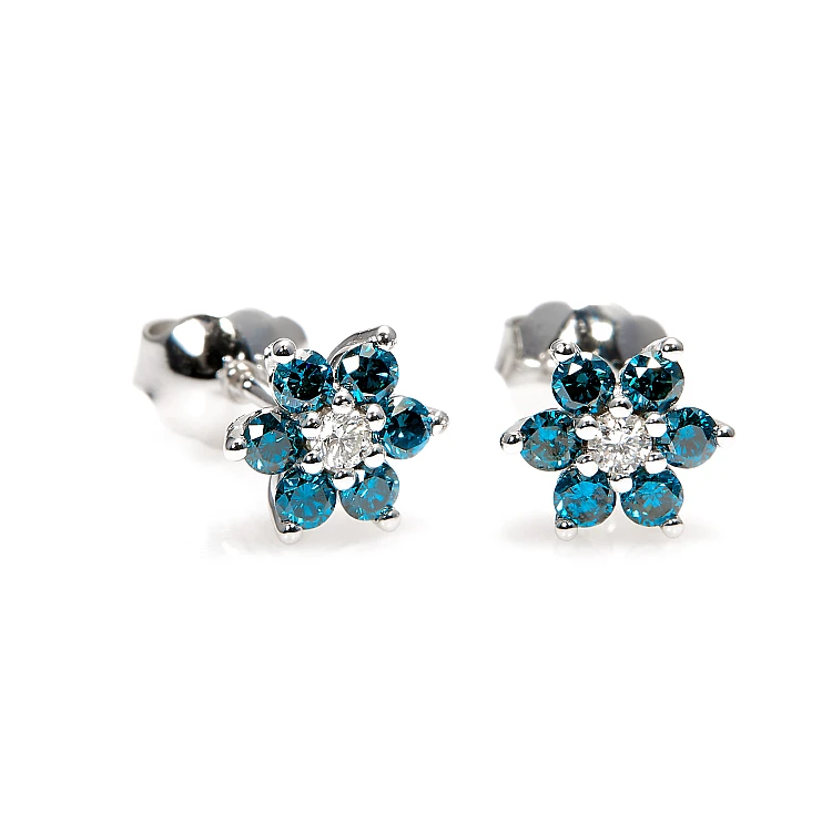 18k White Gold Earrings with Colorless and Blue Diamonds - model c652