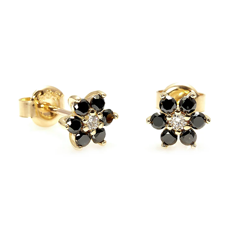 C652didn gold earrings with colorless and black diamonds