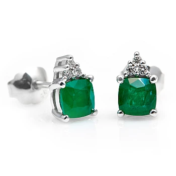 Gold Earrings with Cushion Emeralds and Diamonds - model c2455