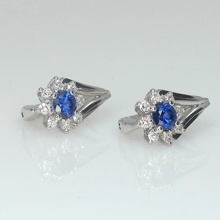 Earrings c006SfDi in Gold or Platinum with Sapphires and Diamonds