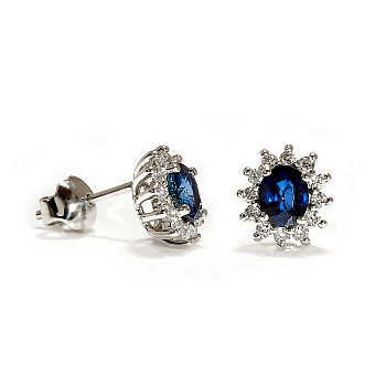Boucles d'oreilles en platine avec saphirs ovales et diamants - modèle c042006