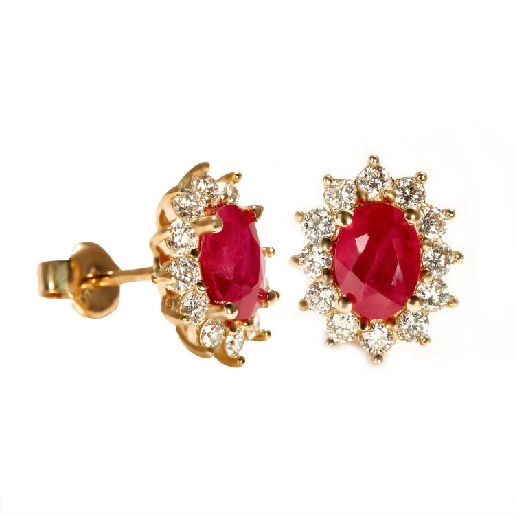 Orecchini Kate Middleton in oro con rubini ovali e diamanti c055Rbdi
