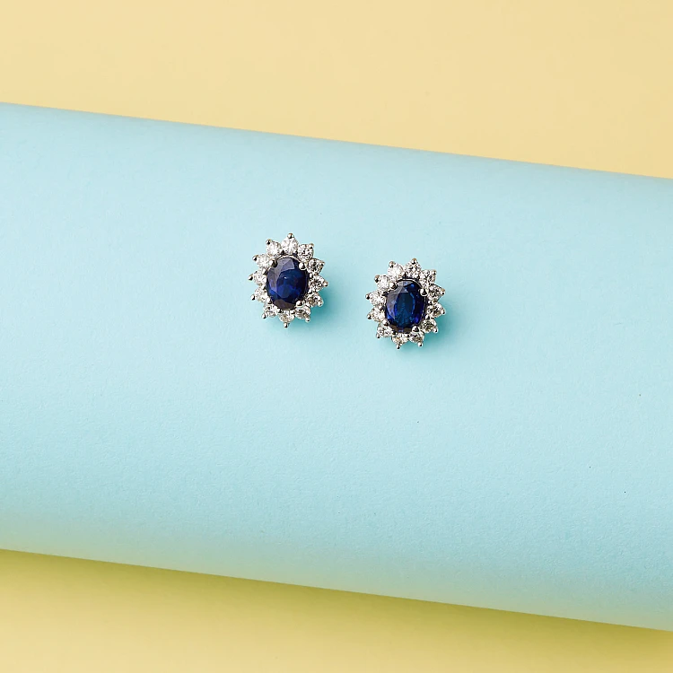 Kate Middleton Goldohrringe mit ovalen Saphiren und Diamanten c055Sfdi