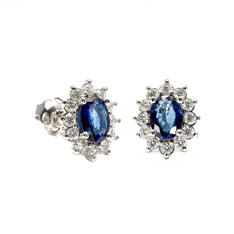 Kate Middleton Goldohrringe mit ovalen Saphiren und Diamanten c055Sfdi