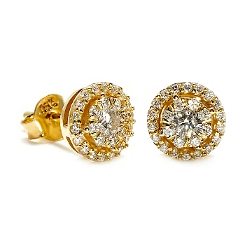 Pendientes tipo halo en oro amarillo de 14k con diamantes incoloros - modelo c1647