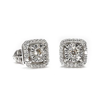 Pendientes cuadrados de oro o platino con diamantes incoloros - modelo c1647v2