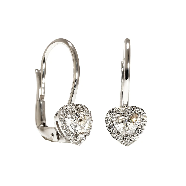 18K White Gold Earrings with GIA Certified Heart Diamonds - model c1866