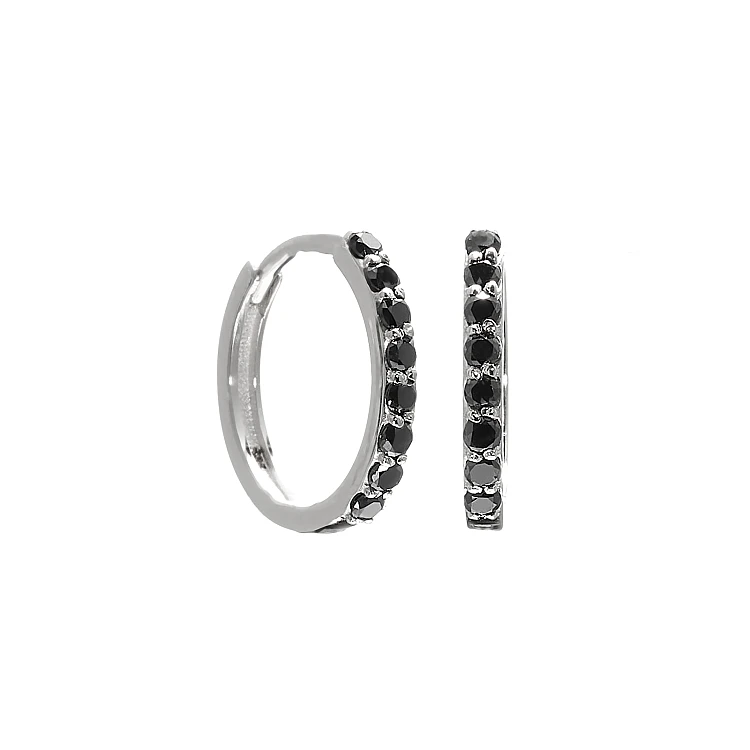Pendientes pequeños redondos de oro con diamantes negros - modelo c1951