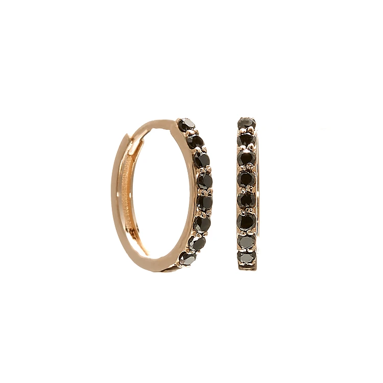 Pendientes pequeños redondos de oro con diamantes negros - modelo c1951
