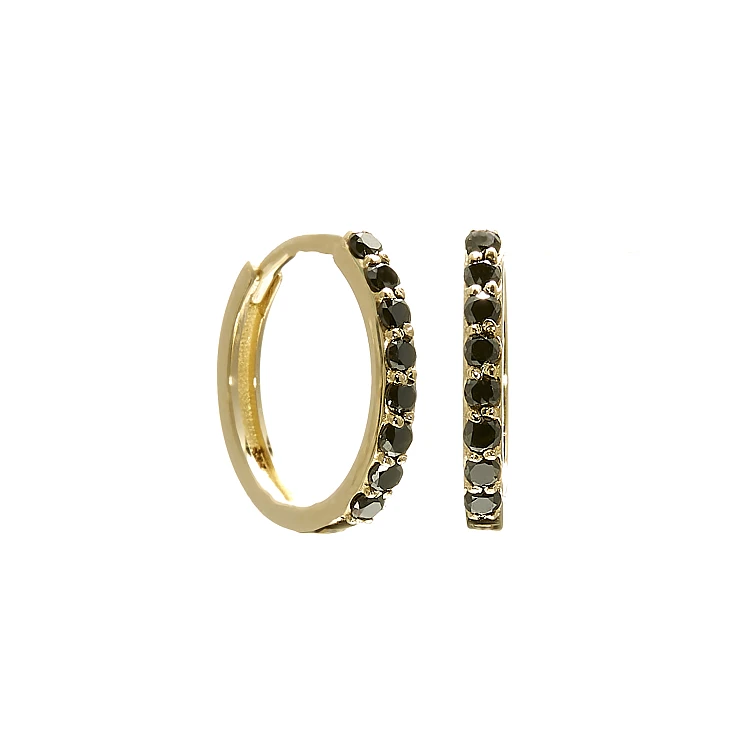 Pendientes pequeños redondos de oro con diamantes negros - modelo c1951