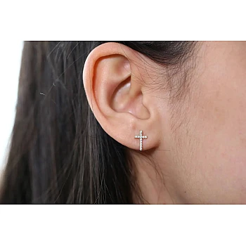 Gold Cross Stud Earrings with Diamonds - model c1998