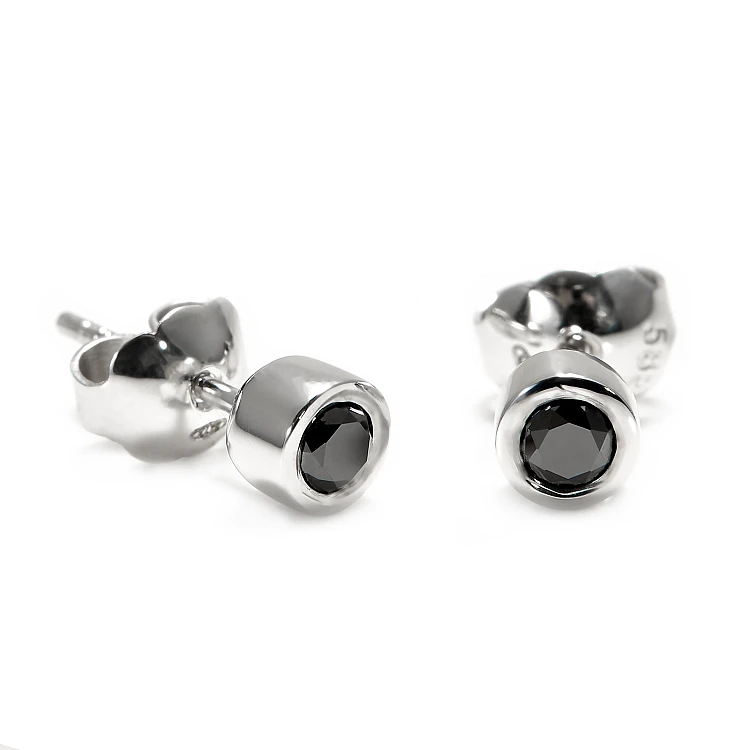 Pendientes de botón con bisel dorado y diamantes negros - modelo c20051