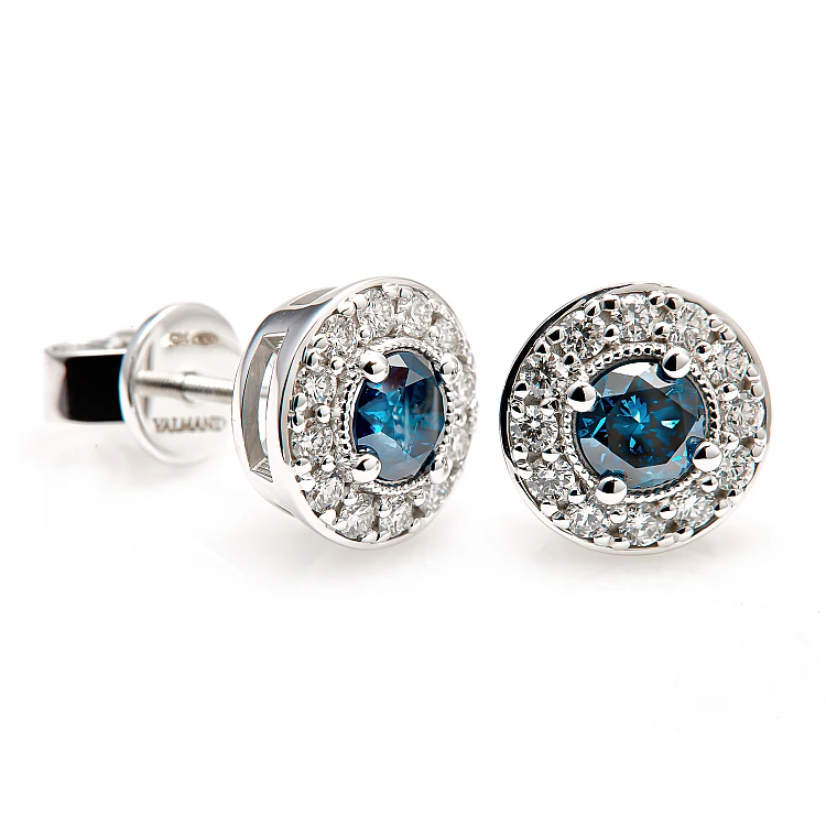 Oorbellen c2159Dbdi in goud met blauwe en kleurloze diamanten