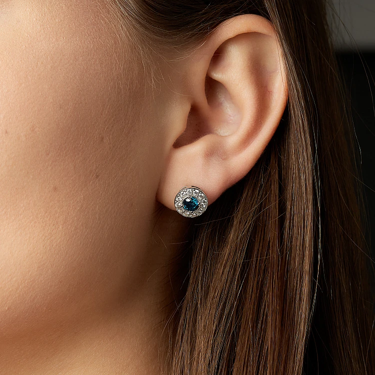 Oorbellen c2159Dbdi in goud met blauwe en kleurloze diamanten
