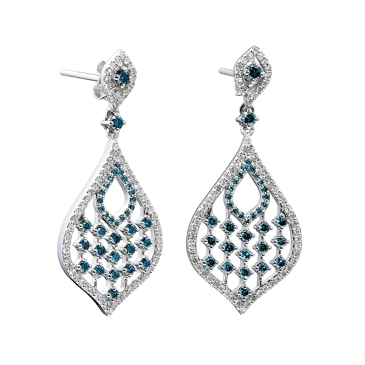 Pendientes de lágrima de oro con diamantes azules e incoloros - modelo c2760