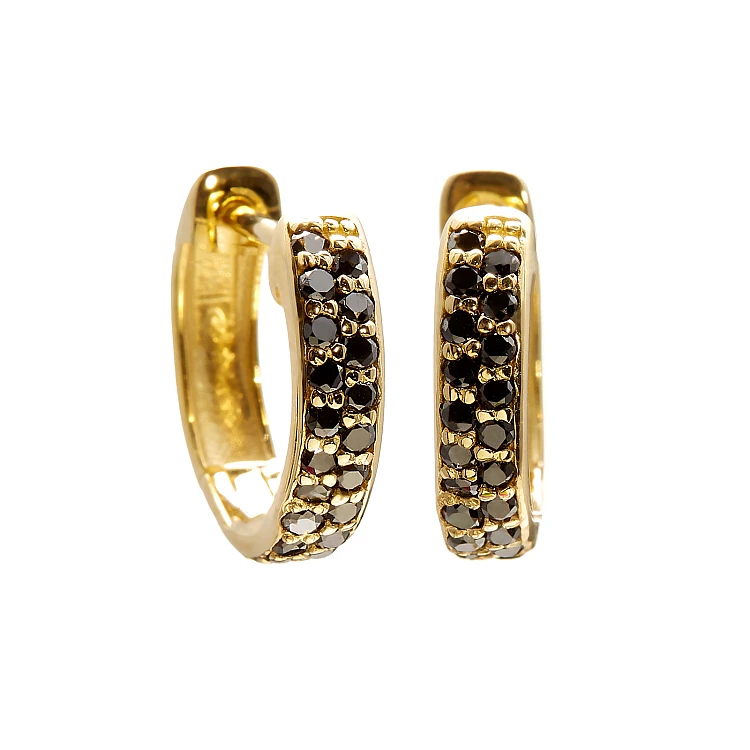 Orecchini Huggie in oro con diamanti neri c3127dn