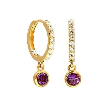 Gouden Creoolse oorbellen met amethisten en kleurloze diamanten c3816AmDi