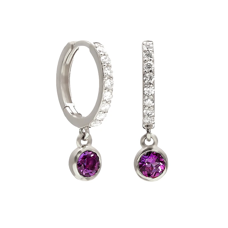 Pendientes redondos de oro con amatistas y diamantes incoloros - modelo c3816