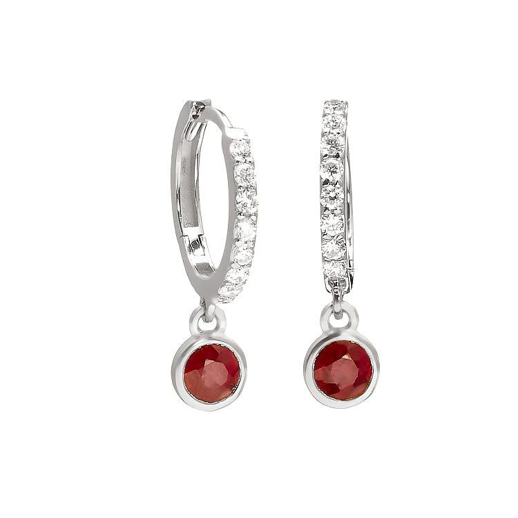 Pendientes redondos de oro con rubíes y diamantes incoloros - modelo c3816