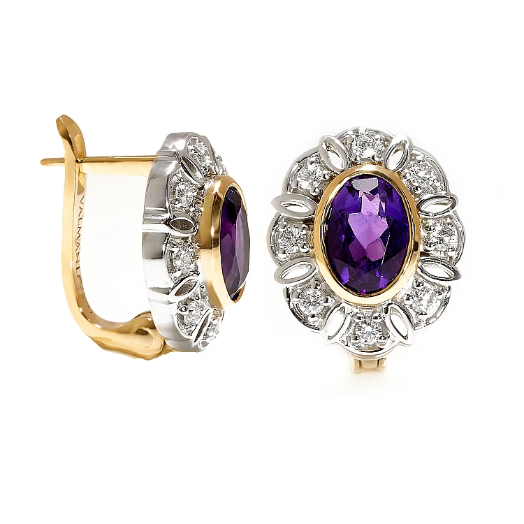 Vintage Ohrstecker mit Klappverschluss in zweifarbigem Gold mit Amethysten und Diamanten - Modell C4772