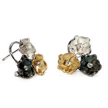 Pendientes vintage de flores doradas con diamantes - modelo c878