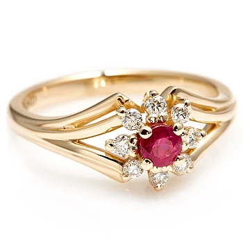 Classic 18k Gold or Platinum Ring with Ruby and Diamonds - model i006